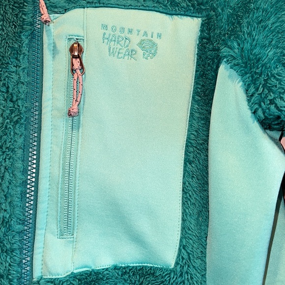 Mountain hardwear fuzzy jacket womens small teal pockets full zip up warm - Picture 3 of 12